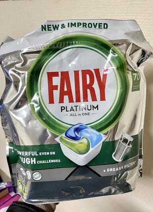 Капсули для миття посуду в посудомийних машинах fairy caps platinum 70шт1 фото