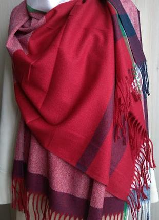 Теплий кашеміровий шарф палантин, клітинка, бордовий, багато варіантів2 фото