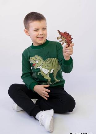 Спортивний костюм з динозавром на байці, спортивний комплект для хлопчика динозавр з начосом1 фото
