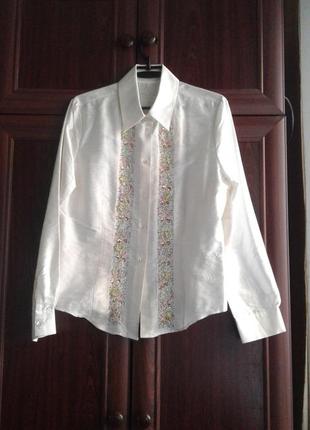 Шелковая рубашка цвета айвори с вышивкой бисером и пайетками daniel & mayer milano италия1 фото