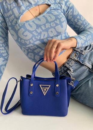 Жіноча сумка якісна велика вмістка, сумка guess total blue з двома ремінцями стильна зручна3 фото