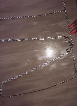 Роскошное блестящее серебро  украшение цепочка ожерелье колье камни3 фото