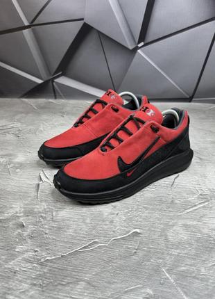 Стильні червоно-чорні якісні зручні чоловічі кросівки весняні-осінні,натуральна шкіра нубук2 фото