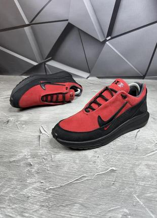 Стильні червоно-чорні якісні зручні чоловічі кросівки весняні-осінні,натуральна шкіра нубук