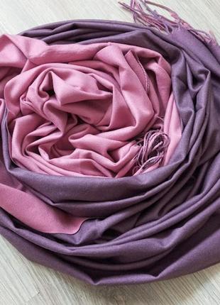 Теплий кашеміровий шарф палантин, двосторонній, рожевий фіолетовий, багато варіантів3 фото