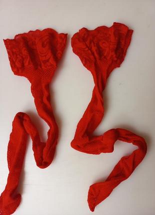 Чулки сітка червоні  зі швом р.2-34 фото