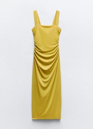 Драпірована гірчична сукня жіноча zara new6 фото