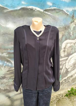 Рубашка 100%шелк,темно-синяя,бренд люкс