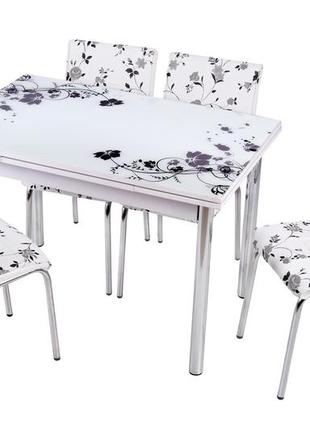Комплект обеденной мебели "siyah cicek" (стол дсп, каленное стекло + 4 стула) mobilgen, турция1 фото