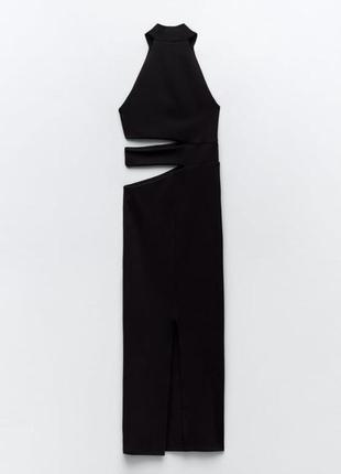 Чорна довга сукня під горло з вирізами з відкритими плечами з розрізом збоку з нової колекції zara розмір s7 фото