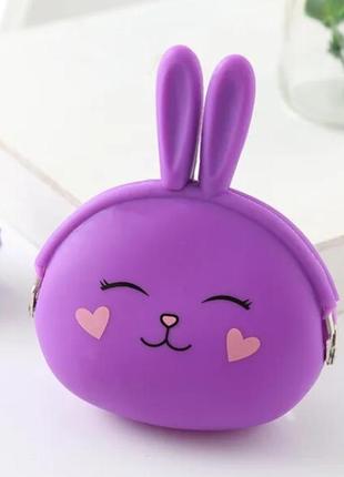 Силиконовый маленький кошелек для монет, сумочка для ключей, bluetooth наушников зайка, фиолетовый