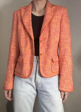 Твідовий піджак оранжевий жакет твід блейзер бавовна піджак брендовий жакет вінтаж піджак