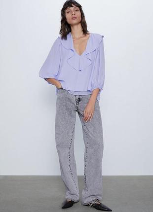 Блуза жіноча фіолетового кольору вільного крою з рюшами від бренду zara d4 фото