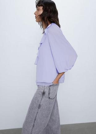 Блуза жіноча фіолетового кольору вільного крою з рюшами від бренду zara d5 фото