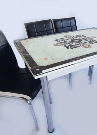 Комплект обеденной мебели "графика"  (стол дсп, каленное стекло + 4 стула черные) mobilgen, турция1 фото