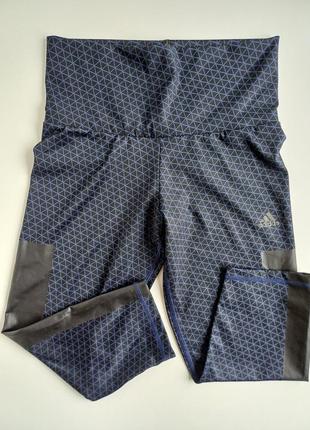 Фирменные adidas спортивные лосины в темно синем цвете, широкий пояс, размер м-л