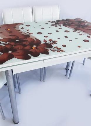 Комплект обеденной мебели "цветок коричневый" (стол дсп, каленное стекло + 4 стула) mobilgen, турция