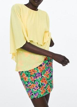 Блузка желтая zara пончо плиссированная р.м блуза, топ7 фото