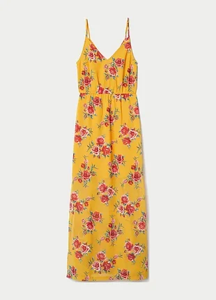 Темно желтое шифоновое платье сарафан в цветы h&m