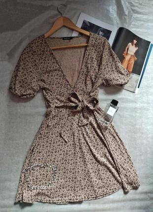 Женское модное платье boohoo в рубчик цветочный принт3 фото