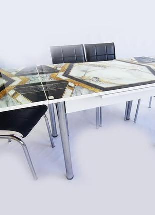 Комплект обеденной мебели "обстракция" 110*70 см (стол дсп, каленное стекло + 4 стула) mobilgen, турция