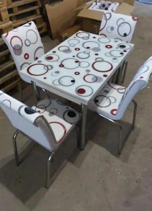 Комплект обідній меблів "эліпс червоний" 110*70 см (стіл дсп, гартоване скло + 4 стільця) mobilgen, туреччина2 фото