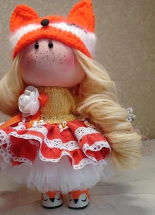 Чарівна текстильна інтер'єрна  лялечка лисичка.1 фото