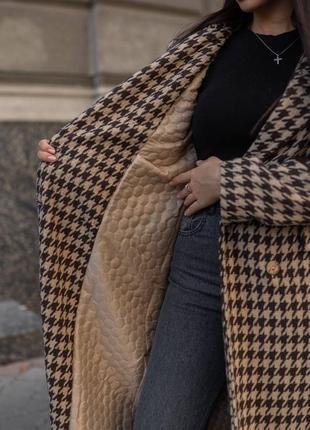 Пальто длинное демисезонное женское в гусиную лапку разм.42-645 фото