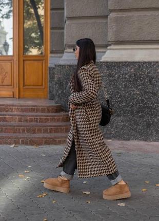 Пальто длинное демисезонное женское в гусиную лапку разм.42-642 фото