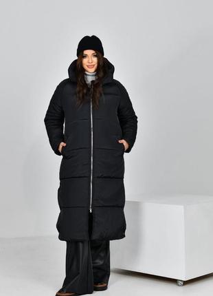 Пальто довге жіноче зимове стьобане з капюшоном раз.44-506 фото