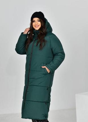 Пальто довге жіноче зимове стьобане з капюшоном раз.44-502 фото