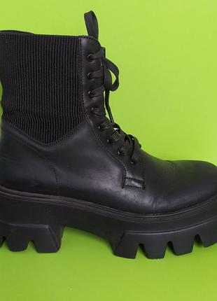 Кожаные чёрные ботинки на массивной подошве estro, 37