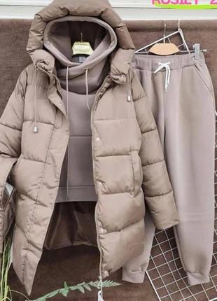 Костюм трійка жіночий зимова стьобана куртка та спортивний костюм на флісі розм.42-527 фото