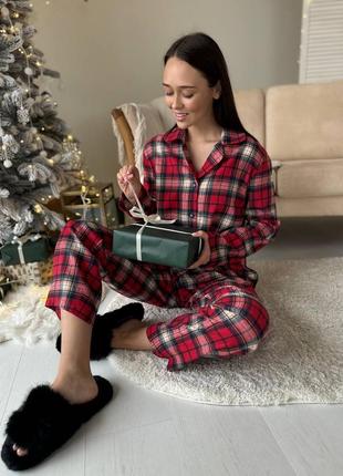 Пижама домашний комплект женская байковая фланелевая в клетку разм. xs-l9 фото