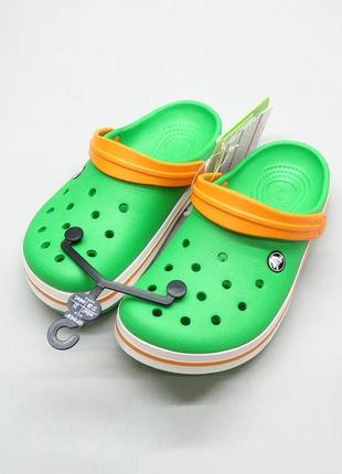 Крокс крокбенд клог зелені crocs crocband clog grass green/white/blazing orange