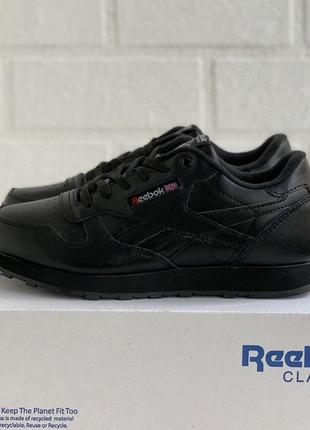 Классические базовые мужские кроссовки reebok classic черная кожа, комфортная модель7 фото