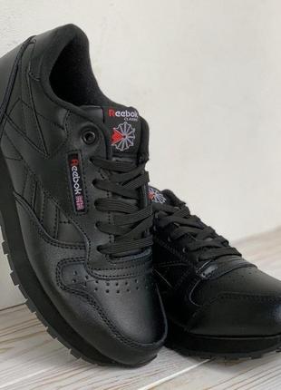 Классические базовые мужские кроссовки reebok classic черная кожа, комфортная модель3 фото