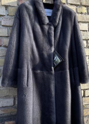 Пальто шуба норка  saga royal італія 🇮🇹 графіт блю 105 см р.48-547 фото
