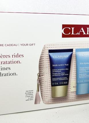 Новий набір clarins : нічний крем multi active nuit 15 мл та зволожувальна маска hydro refreshing hydration mask 15мл