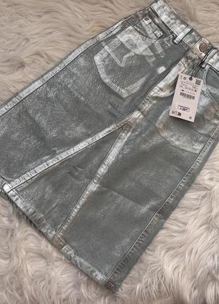 Трендовая джинсовая юбка с напылением zara на 7 лет рост 1225 фото