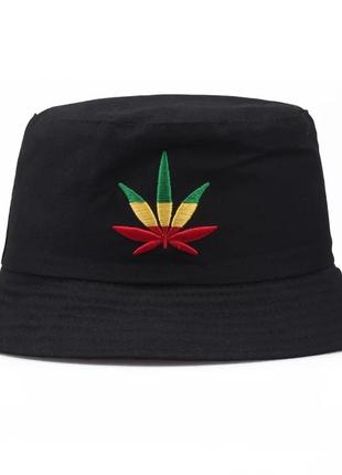 Панама конопля (трава, марихуана, ганджа, лист конопли) черная 2, унисекс wuke one size