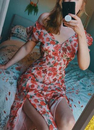 Розпродаж сукня stradivarius міді/максі asos квiткове з розрiзами9 фото