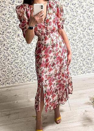 Розпродаж сукня stradivarius міді/максі asos квiткове з розрiзами6 фото