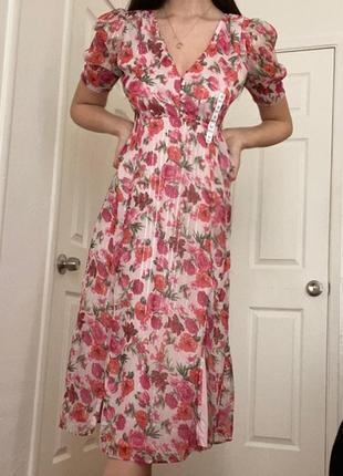 Розпродаж сукня stradivarius міді/максі asos квiткове з розрiзами8 фото