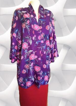 М-xl фиолетовый кардиган без застежки, накидка new look, принт цветы, универсальный размер5 фото