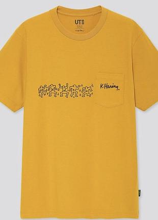 Жовта яскрава футболка з написом унісекс uniqlo keith haring ut