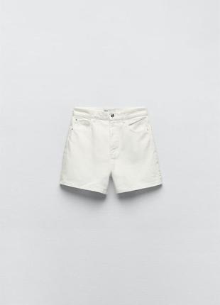 Шорты zara, белые джинсовые шорты zara, джинсові шорти z1975 mom fit high waist5 фото