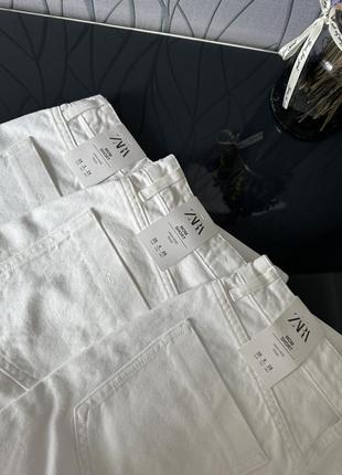 Шорты zara, белые джинсовые шорты zara, джинсові шорти z1975 mom fit high waist8 фото