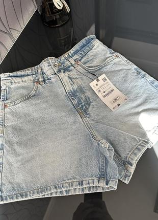 Шорты zara, джинсовые шорты mom fit zara, zara high-waisted shorts7 фото