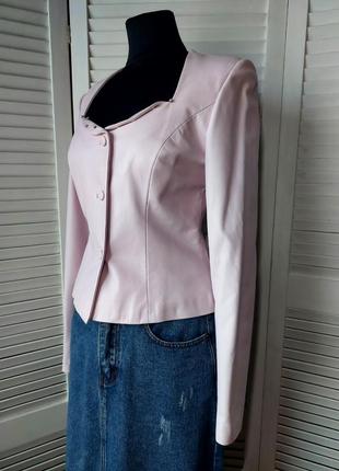 Пиджак жакет мягкая натуральная кожа цвет нежно розовый пудровый зефирный цвет6 фото